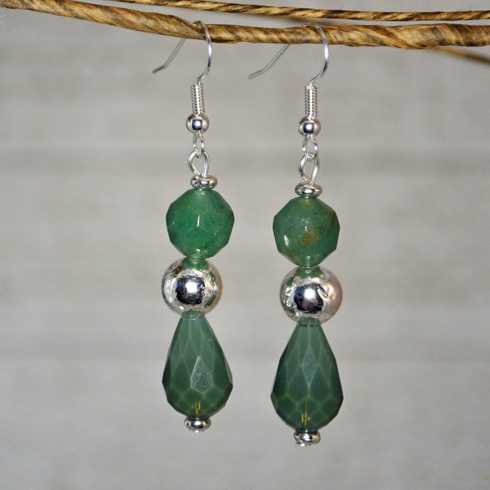 Aventurine, Lava Rock, Crystal, & Silver Earrings Handmade​​​​